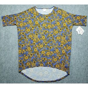 LulaRoe Irma Top Tunic Womens S Blue Orange Floral Round Neck Short Sleeve New
